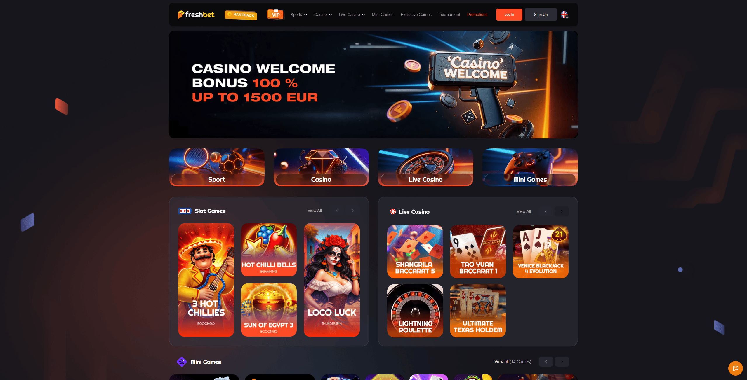 Screenshot of the Freshbet Casino website